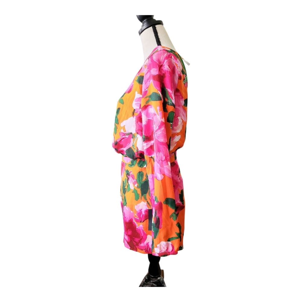 💕Lulu's Sweetest Song Orange Floral Print‎ Backless Long Sleeve Romper Siz… - Picture 4 of 8